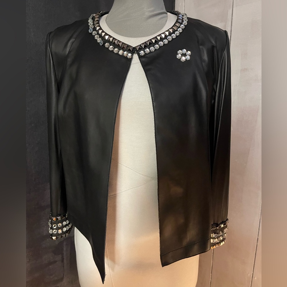 Embellished Black Leather Jacket